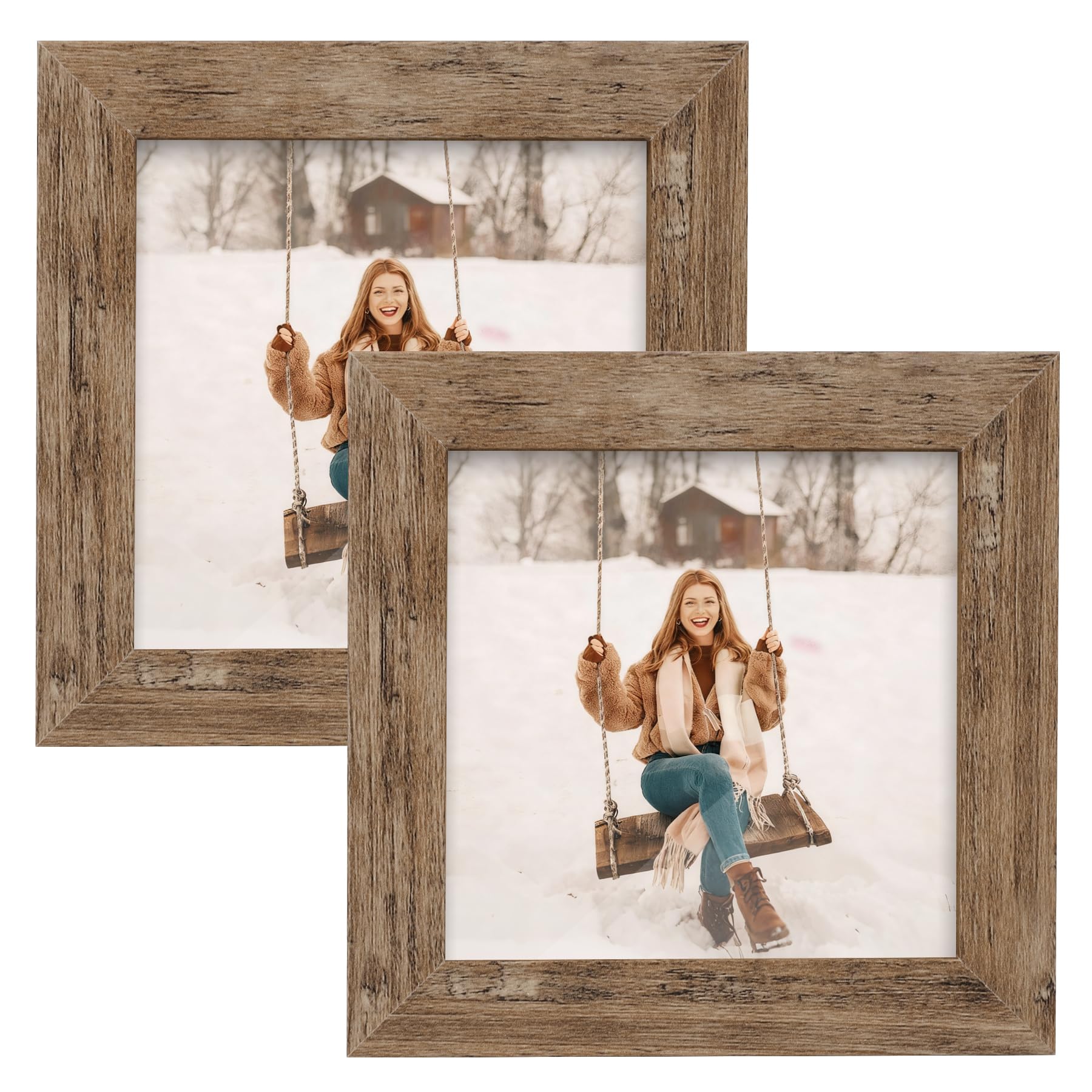Picture Frames 4x4 Set of 2 Rustic Wood Grain Photo Frame for